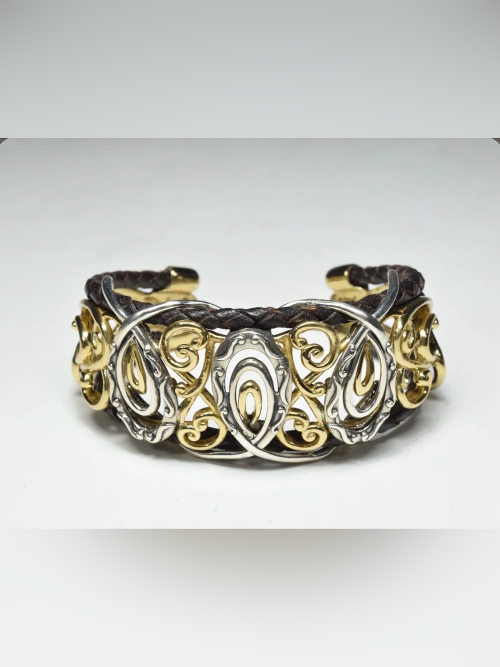 Carolyn Pollack Sterling Silver Leather & Brass Wrapped Cuff 925